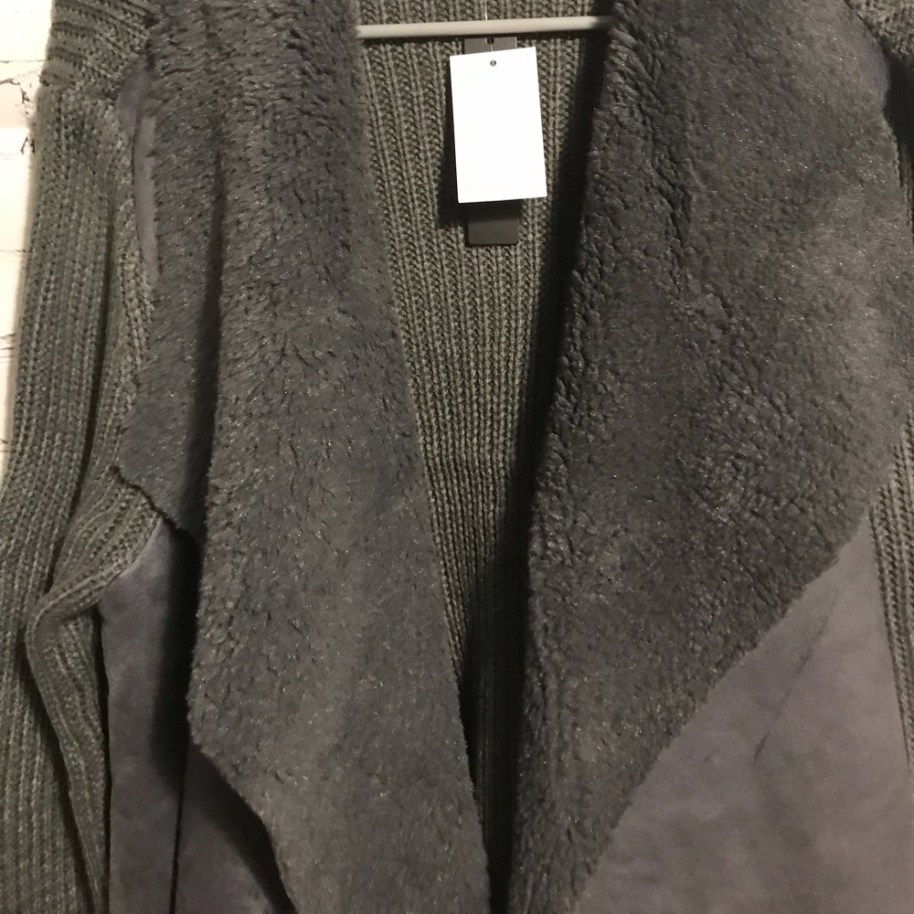 Sherpa draped soft and fuzz knit open front jacket - Picture 2 of 7
